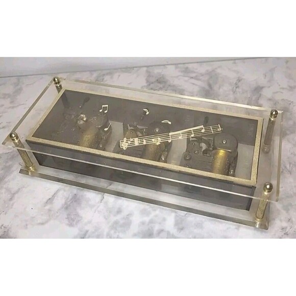 Laurel Vintage Lucite Acrylic Steampunk Music Box 3 Tunes 1970"s Collectible - Picture 1 of 5
